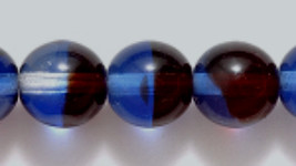 8mm Czech Round Druk Glass Beads, Three Tone Transp Cobalt Garnet Red,Crystal 50 - $2.25