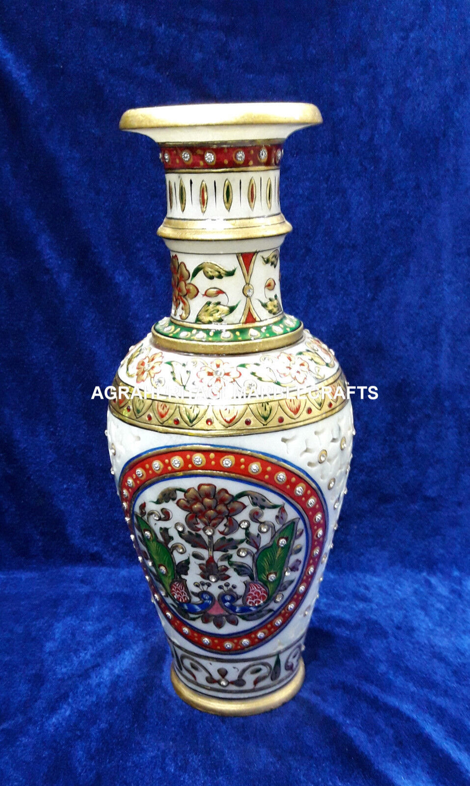 Primary image for 12" White Marble Flower Vase Meenakari Stone Creative Floral Occasion Gift H4170
