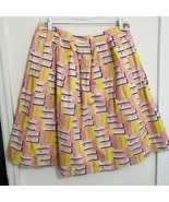 J. Crew Skirt Women Size 8 Pink/Yellow Geometric Cotton A-Line Lined Sid... - £13.69 GBP