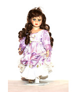 Vintage Collectible Doll - sweet large Porcelain doll, brunette, lilac d... - $40.00