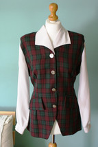Vintage blouse, blazer 1980&#39;s, checked vest, checked blouse unique, coll... - £47.16 GBP