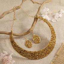 18K Gold-Plated Cluster Statement Necklace &amp; Drop Earrings - £13.36 GBP