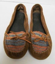 MINNETONKA  Tribal Look Moccasins Shoes Slippers Suede Leather Brown Size 8.5 - £19.48 GBP