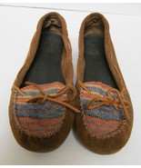 MINNETONKA  Tribal Look Moccasins Shoes Slippers Suede Leather Brown Siz... - £19.71 GBP
