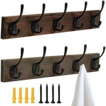 2 Pack 2 Different Colors Wooden Board Coat Racks W 5 Black Hooks Wall Mounted - £24.50 GBP