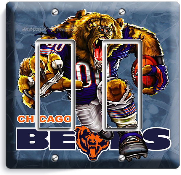 CHICAGO BEARS RUNNING ANGRY FOOTBALL DOUBLE GFCI LIGHT SWITCH WALL PLATE GARAGE