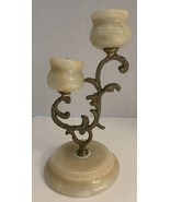 BRASS &amp; OYNX CANDLE HOLDER  7.5 Tall HOLDS TWO TAPER CANDLES  VINTAGE MC... - $456.75 MXN