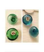2 pairs of pierced button earrings: turquoise blue glass,green glass bot... - £23.83 GBP