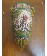 Japanese Ceramic Wall Mount Pocket Flower Vase Hunting Luster 1940s Vint... - $18.66