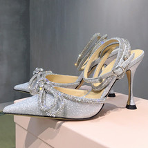 New Ladies Luxurious Crystal Butterfly-knot Pumps High Heels Pointed Toe Satin H - £131.15 GBP