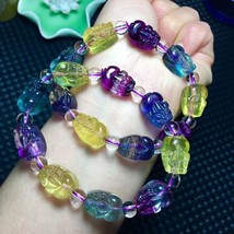 Natural Colorful Fluorite Quartz Clear Pi Xiu Beads Bracelet 14x10mm Purple Fluo - £27.10 GBP