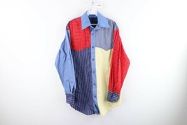 Vintage 90s Streetwear Mens Size Large Rainbow Color Block Western Butto... - $39.55