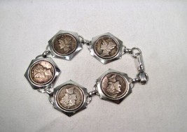 Vintage 90% Coin Silver Mercury Dime Bracelet K196 - $48.51