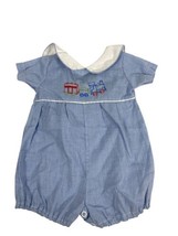 Baby Romper One Piece Embroidered Trains Vintage 1970s Gingham Peter Pan... - $35.69