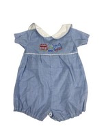 Baby Romper One Piece Embroidered Trains Vintage 1970s Gingham Peter Pan... - $669.03 MXN