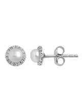 Brilliance Fine Jewelry Sterling Silver Fresh Water Pearl &amp; White CZ Earrings - £27.84 GBP