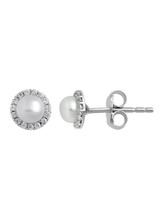 Brilliance Fine Jewelry Sterling Silver Fresh Water Pearl &amp; White CZ Earrings - £28.63 GBP