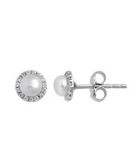 Brilliance Fine Jewelry Sterling Silver Fresh Water Pearl &amp; White CZ Ear... - $722.80 MXN