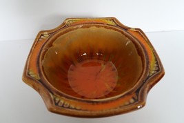 Vintage MCM California Pottery Orange &amp; Tan Glaze Bowl - £23.44 GBP