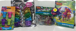 Troll Party Set Glitter Bows, Balloon, String Lights &amp; Stampers New - $25.73