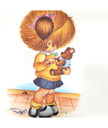 1970s Little Girl Wall Art Print Child Brush Teeth 11x 14 Teddy Bear Lit... - $4.99