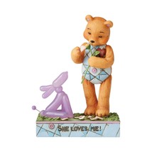 Jim Shore Button Squeaky Statue 5.9&quot; High Teddy Bear In Love Stone Resin - $29.69