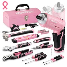 WORKPRO 75-Piece Pink Tools Set, 3.7V Rotatable Cordless Screwdriver and... - $118.99