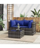 3 Piece Patio Lounge Set with Cushions Gray Poly Rattan - $8,138.78 MXN
