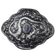 Antique Chinese Qing Dynasty Silver Dragon Belt Buckle later converted to Brooch - $193.05