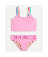 J Crew Crewcuts Girls&#39; Rainbow Strap Ruffle Two-Piece Swimsuit Pink Size 12 - £18.80 GBP