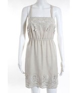 Aka off white Sleeveless dress Butterfly Applique taupe floral S small knee - £23.64 GBP