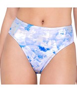 Cloud Print Shorts Sky High Waisted Cheeky Cut Metallic Blue White Silve... - $35.09