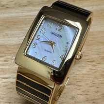 Gruen Quartz Watch Women Gold Tone Rectangle MOP Japan Analog Cuff New Battery - $21.84