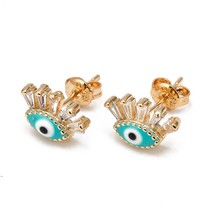 Lucky Eye Blue Zircon Evil Eye Fatima Hand Stud Earrings Gold Silver Color Small - £15.87 GBP