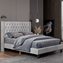 Nathaniel Home, Fabric Linen Queen Bed Frame, with Tufted Upholstered Headboard - $120.62