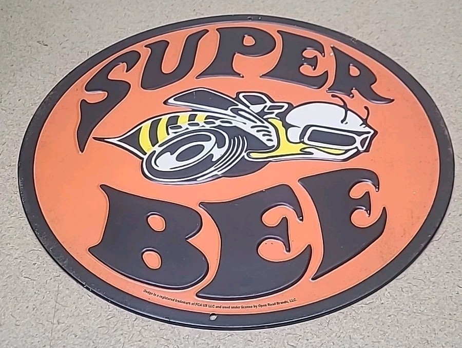Super Bee Dodge Hemi Logo Orange Black Muscle Car Embossed Round Metal Sign 12” Item image 6