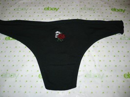 Rue 21 Women&#39;s Cotton Thong Panties LARGE Black W Embroidered Skull &amp; Rose - £7.79 GBP