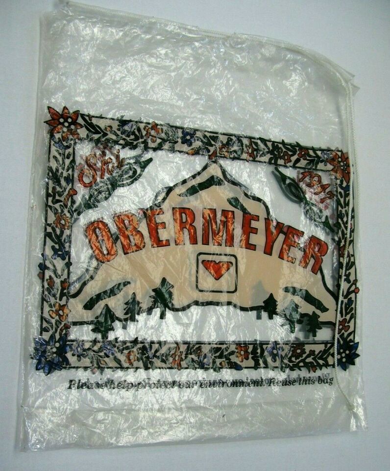 Vintage Ski 1947 Obermeyer Large Plastic Drawstring Shopping Bag Adverti... - $12.16