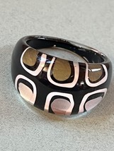 Painted Tapered Black w Gold &amp; Silver Abstract Animal Print Plastic Band Ring - £8.57 GBP