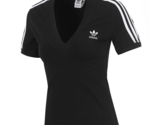 adidas 3-Stripes V-Neck Slim Tee Women&#39;s T-shirts Casual Sport Asia-Fit ... - £49.14 GBP