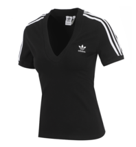 adidas 3-Stripes V-Neck Slim Tee Women&#39;s T-shirts Casual Sport Asia-Fit IU2416 - £48.69 GBP
