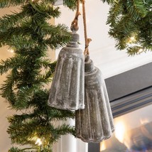 Farmhouse Country Christmas Ornament  - Galvanized Silver Holiday Bells - £46.56 GBP