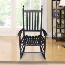 Wooden Porch Rocker Chair Black Solid Wood - £105.21 GBP