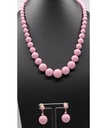 Vintage Demi Parure Pink Graduated Bead Necklace &amp; Gold Tone Earrings - €26,30 EUR