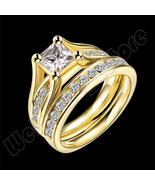 18KGP Gold Plate Round Cut AAA Cubic Zircon CZ Engagement Wending Band R... - $12.88 CAD+