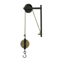 Scratch &amp; Dent Rustic Vintage Style Metal and Wood Pulley and Hook Wall Hanging - £23.36 GBP