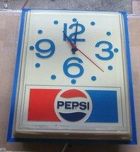 1960s Vintage Pepsi Cola Blue Dots Soda Hanging Wall Clock Sign SS - £289.56 GBP