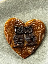 Nicely Carved Mustard Heart w Dark Brown Love Bird OWLS Stone Pendant or Other - £30.47 GBP