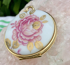 Porcelain Pendant Locket with Painted Pink Peony - £20.04 GBP