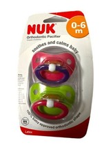 NUK Latex Orthodontic Pacifier 0-6 months Pink/Green 2pk BPA Free - £11.19 GBP